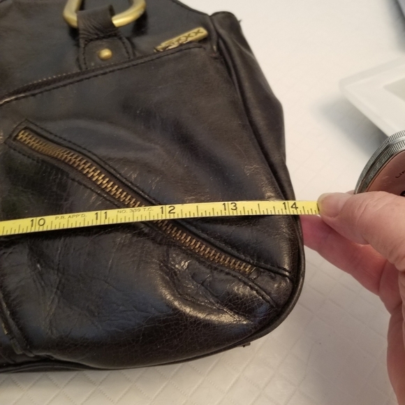 Maxx New York Black Gold Tone Zipper Pocket Studded Shoulder Bag - Picture 5 of 9